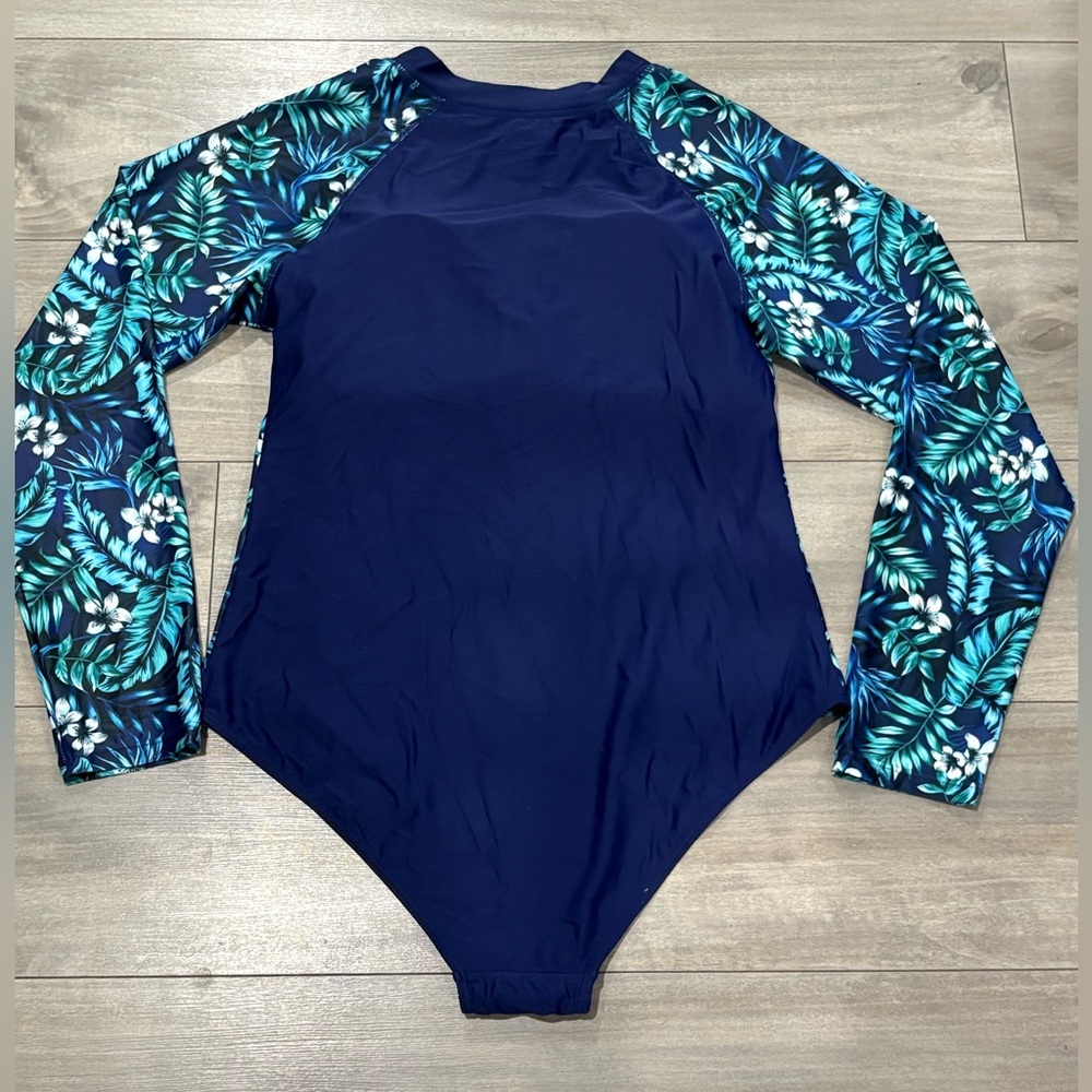 🆕 Holipick Navy and Green Floral Long Sleeve Swimsuit Size 18W - Picture 2 of 6
